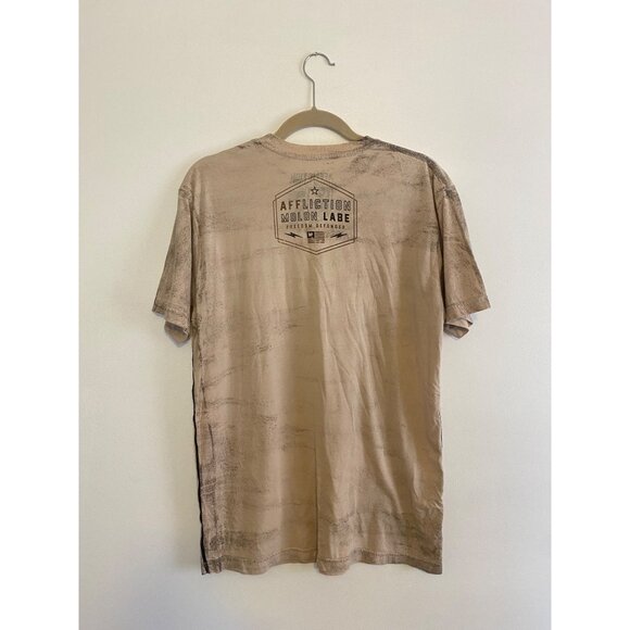 Affliction Freedom Defender Distressed Graphic T-Shirt Tan Mens Size L - Picture 2 of 3